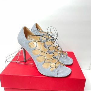VALENTINO Open Toe Lace Up Ankle Wrap Suede Heels